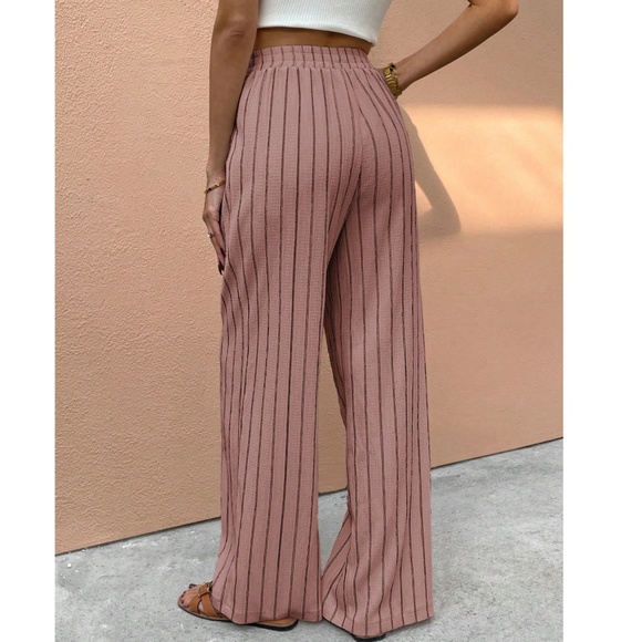 Striped Stretchy High Waisted Wide leg Trouser Pants - Picture 3 of 7